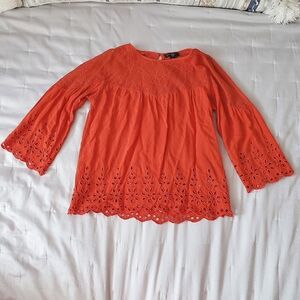 Jessica Simpson "Kalypso" Flare Sleeve Embroidered Boho Top In Blood Orange